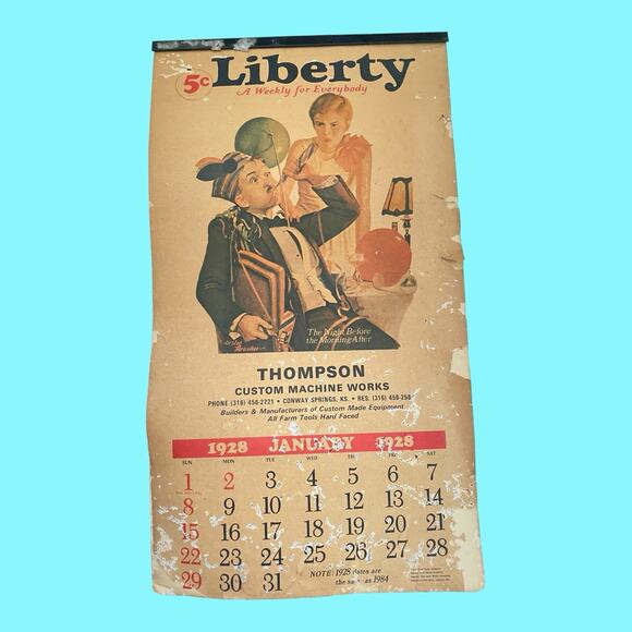 1928 Liberty Calendar Thompson Custom Machine Works 1982 Same Dates As 1928 - Picture 1 of 7